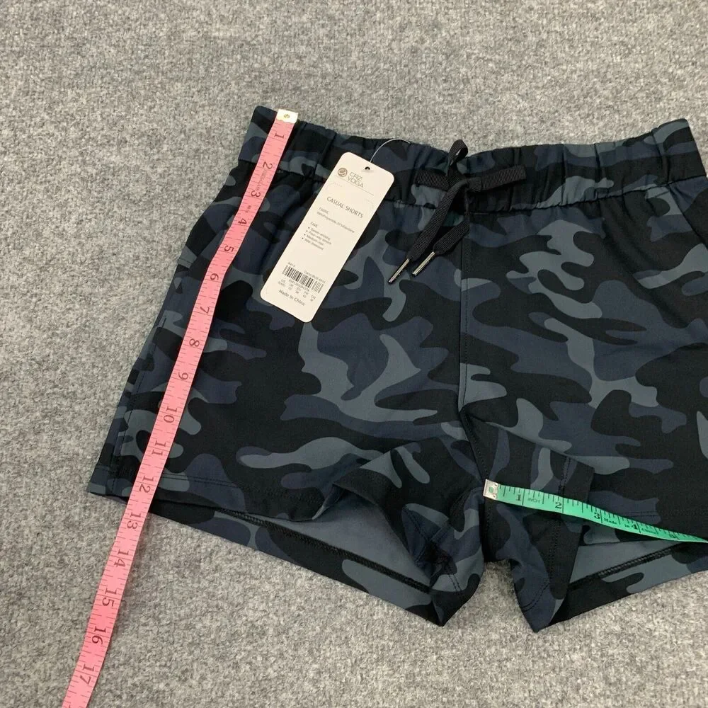 CRZ Yoga Casual Short Women S Small Blue Camo Drawstring Waist Mid Rise Pull On